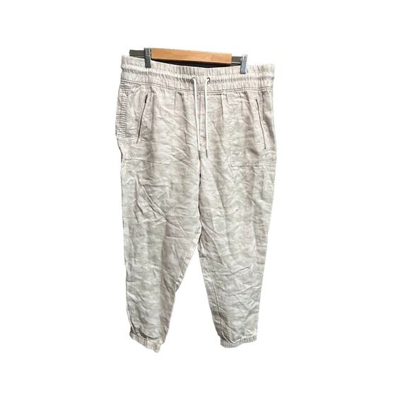Athleta Beige Camo Print Cabo Tide Linen Jogger Women's Pants Size 14 - Picture 1 of 5
